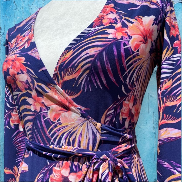 *SOLD* Tori Richard Jolene Golden Hour Wrap V-neck Dress Blue Pink Purple XXS - Picture 3 of 6